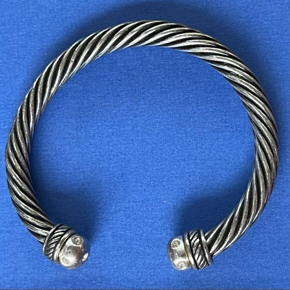 VTG Rhinestone Inlay Silver Tone Twist Cable Cuff - Picture 4 of 16